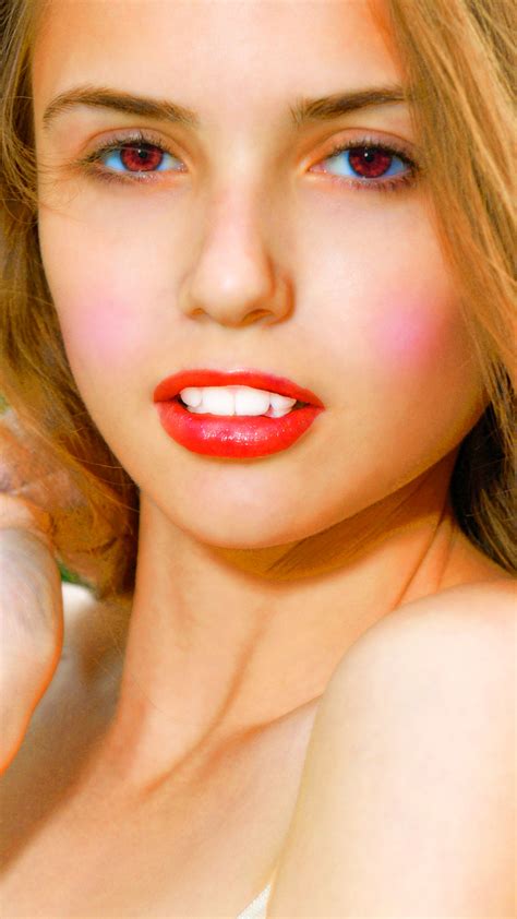 Wallpaper Id 331205 Women Elle Tan Phone Wallpaper Model Face Lipstick Red Eyes Blonde