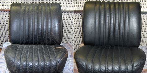 Before And After Of A Classic Car Seat The Leather Has Been Cleaned