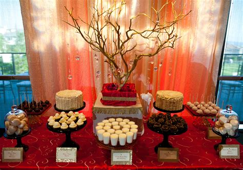 A romantic formal wedding in boston, ma. Red And Gold themed Dessert Table | Gold wedding table decorations, Christmas themed desserts ...