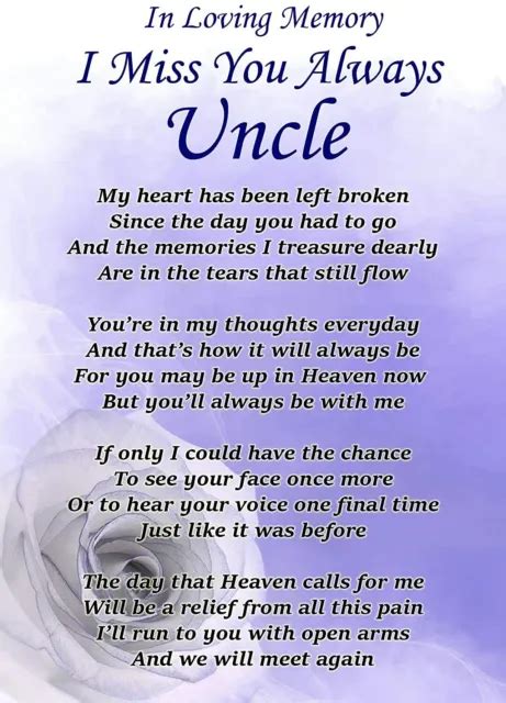 i miss you always uncle memorial graveside poem card and ground stake f330 3 80 picclick