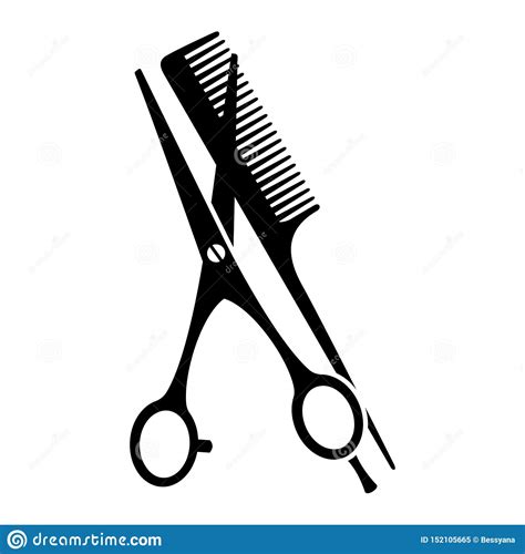 Black And White Comb And Open Scissors Silhouette Stock Vector