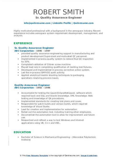 Since requirements may vary per employer, read the job. Quality Assurance Engineer Resume Samples | QwikResume