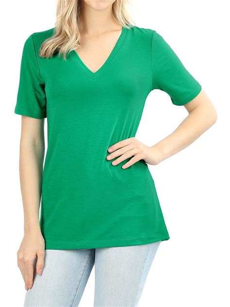 Zenana Women Casual V Neck Short Sleeve Basic Jersey T Shirt Tops Slim Fit Kelly Green Xl