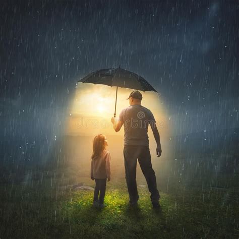 Father And Daughter In The Rain Stock Image Image Of Umbrella Parent