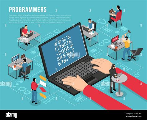 Computer Programmers Work Isometric Conceptual Composition Poster With