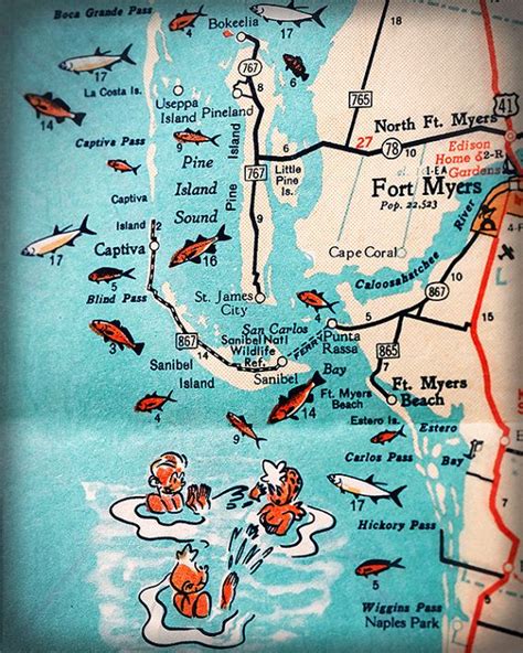 Sanibel Island Fort Myers Beach Captiva Retro Beach Map Print Etsy