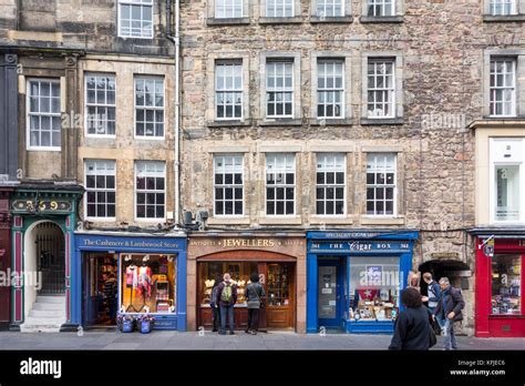 Shop Fronts On The Royal Mile In Edinburgh Old Town Scotland Uk Stock