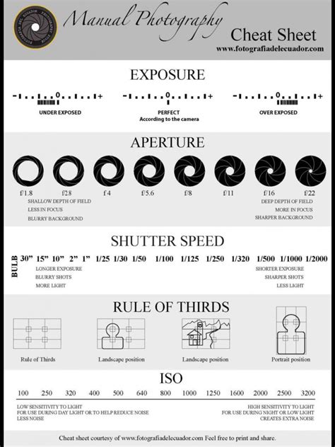 Manual Camera Settings Cheat Sheet Printable