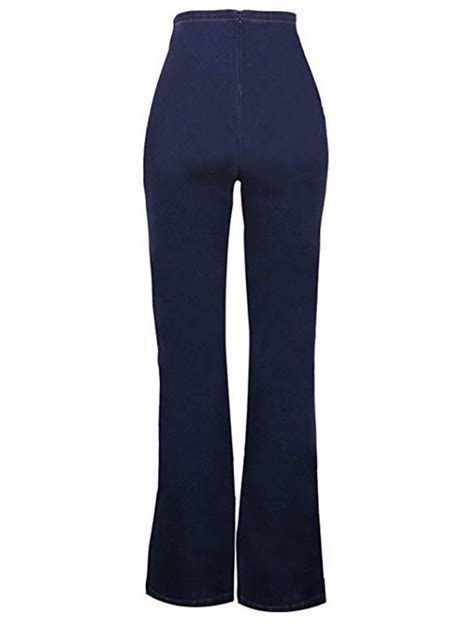 Blue Double Breasted High Waisted Mom Flare Bell Bottom Boyfriend Long