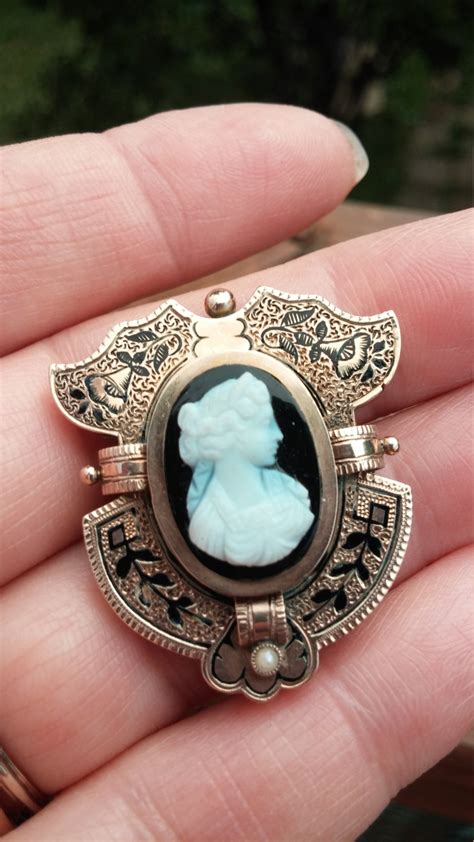 Victorian 14k Gold Hard Stone Cameo Black Enamel Seed Pearl Etsy