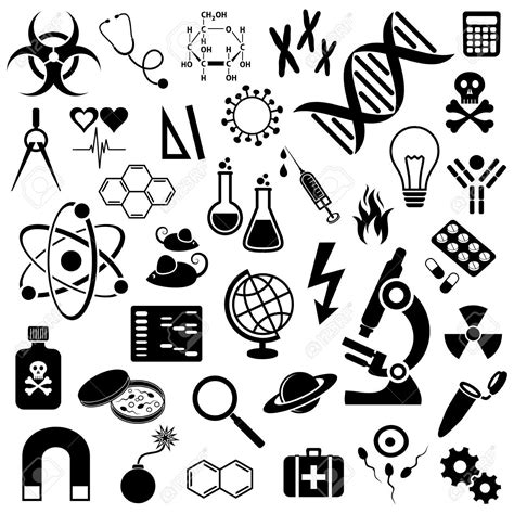 Black Vector Science Icons Collection On White Background Stock Vector