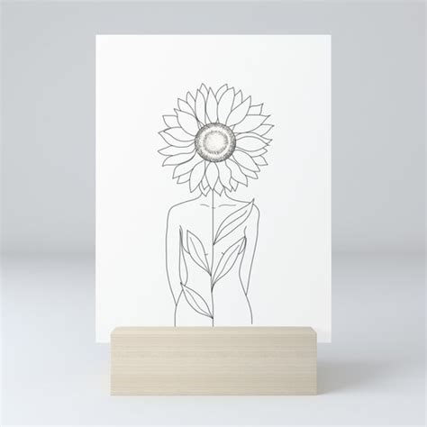 Minimalistic Line Art Of Woman With Sunflower Mini Art Print By Nadja1