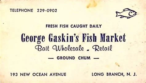 Vintage Business Card George Gaskins Fish Market Long Branch New