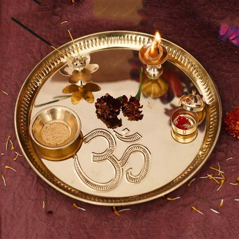 Golden Brass Pooja Thali Set 5 Ethnic Puja Thali T For Etsy