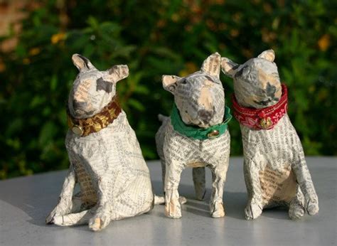 Sweet Small Papier Maché Bull Terrier with by TheTerriersClub Bull