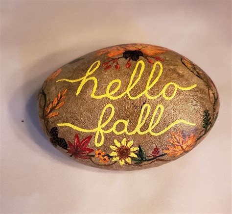 Hello Fall Fall Decor Fall Autumn Leaves Rock Painting Etsy Painted