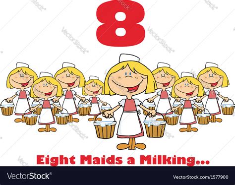 eight maids milking cartoon royalty free vector image