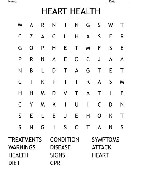 Heart Health Word Search Wordmint