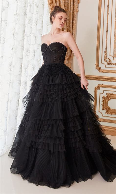 Sheer Corset Strapless Tiered Long Prom Gown Promgirl
