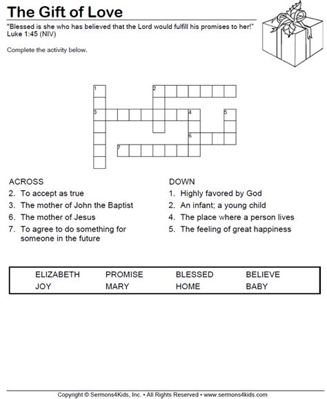 The crossword clue possible answer is available in 3 letters. The Gift of Love Crossword | Childrens sermons, Crossword ...