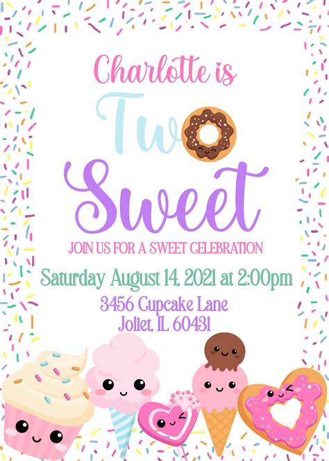 Two Sweet Birthday Printable Invitation 2nd Birthday Donut Etsy