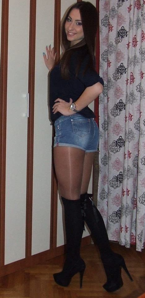 Amateur Pantyhose On Twitter Jean Shorts Boots And Shiny Pantyhose