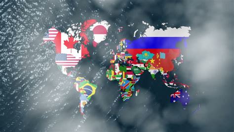 3d Wide Flag World Map Zoom To North America With Clouds Stock Footage
