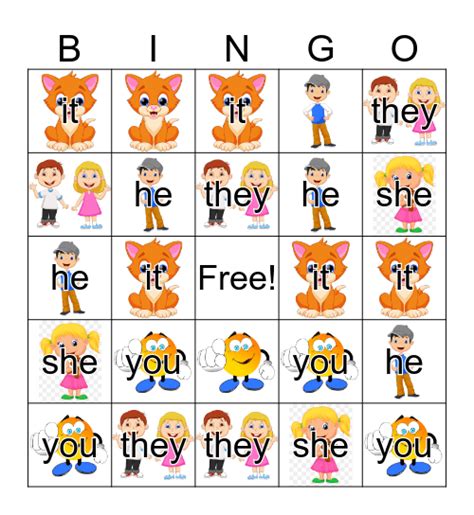Personal Pronouns Bingo Card