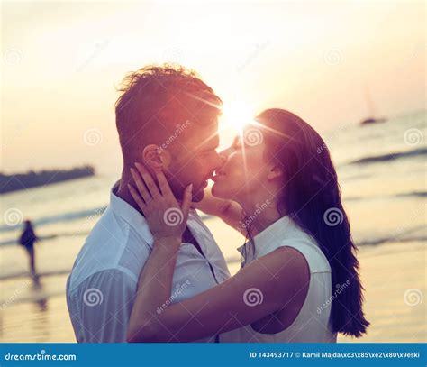 Romantic Couple Kissing On A Hot Tropical Beach Stock Image Image Of