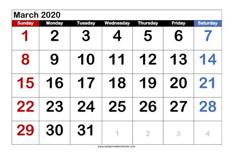 March 2020 Printable Calendar Printable Word Searches