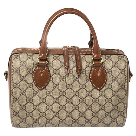 Gucci Beigebrown Gg Supreme Canvas And Leather Boston Bag At 1stdibs