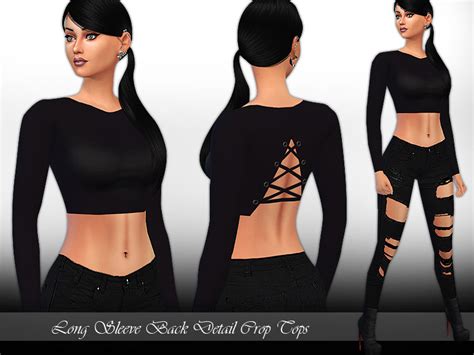 Long Sleeve Back Detail Crop Tops The Sims 4 Catalog