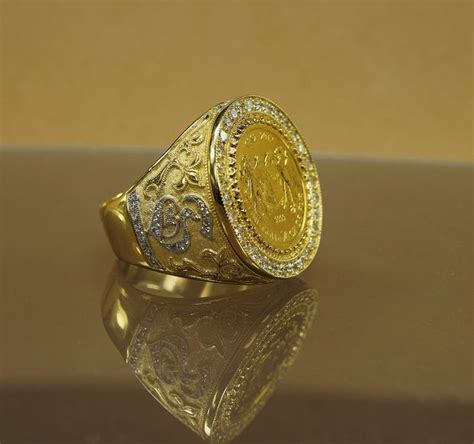 Coin Ring Big Mens Ring Signed Ring Monogram 18k Gold Diamonds Etsy