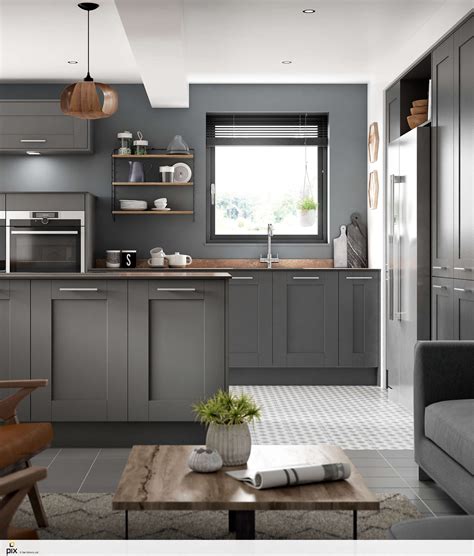 Shaker kitchen in fossil grey. This on trend grey on grey shaker kitchen provides a great ...