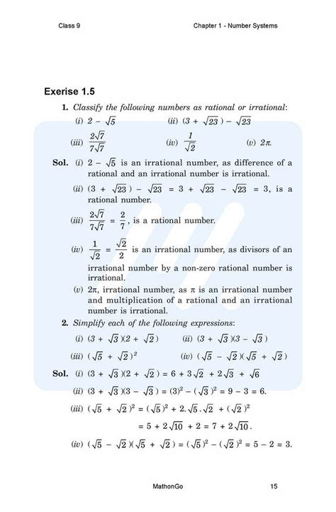 Ncert Solutions For Class 9 Maths Chapter 1 Exercise 15 Mathongo