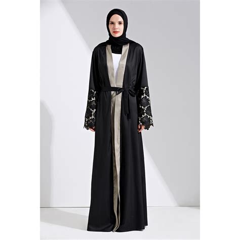Lace Embroidery Muslimah Abayas Plus Size Maxi Longer Islamic Kimono