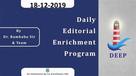 18th December 2019 Deep Daily Editorial Enrichment Programme Youtube