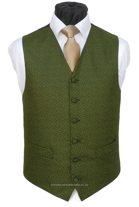 Green Paisley Cotton Front Waistcoat Traditional Waistcoats Mens