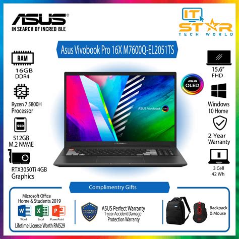 Asus Vivobook Pro 16x Oled M7600q El2051ts Ryzen 7 5800h Ram 16gb