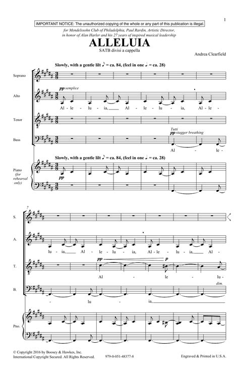 Alleluia Sheet Music Andrea Clearfield Satb Choir