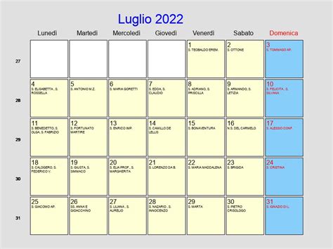 Calendario Luglio 2022 Con Festività E Fasi Lunari