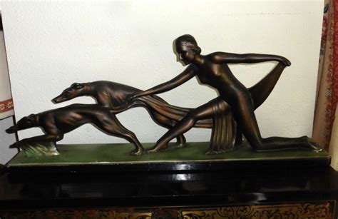 S Melani Sculpture Art Deco Femme Aux Deux Lévriers Catawiki