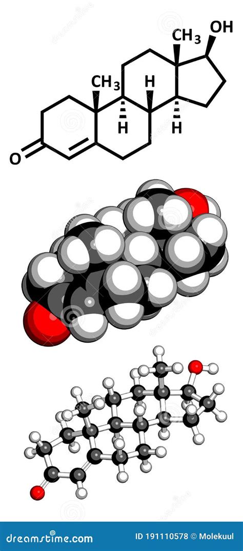 Testosterone Male Sex Hormone Androgen Molecule Atoms Are Represented As Spheres With