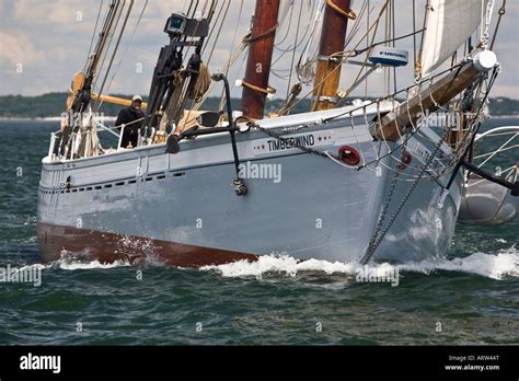 The Two Masted Schooner Timberwind Sails Across Penobscot Bay Maine On
