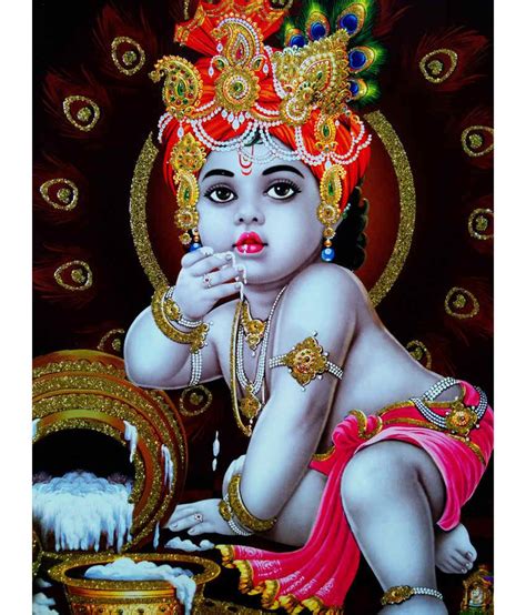 Zevotion Poster Of Baby Krishna In Pink With Gold Detailing: Buy 