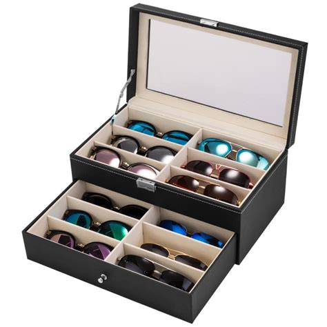 Zimtown 12 Slot Eyeglass Sunglass Glasses Organizer Collector Faux Leather Storage Case Box