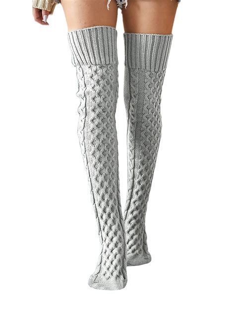 Hirigin Female Knitted Stocking Solid Color Knee High Socks Long Tube Socks