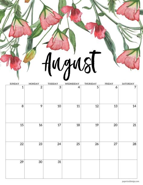 Free Printable 2021 Floral Calendar Paper Trail Design Kalender