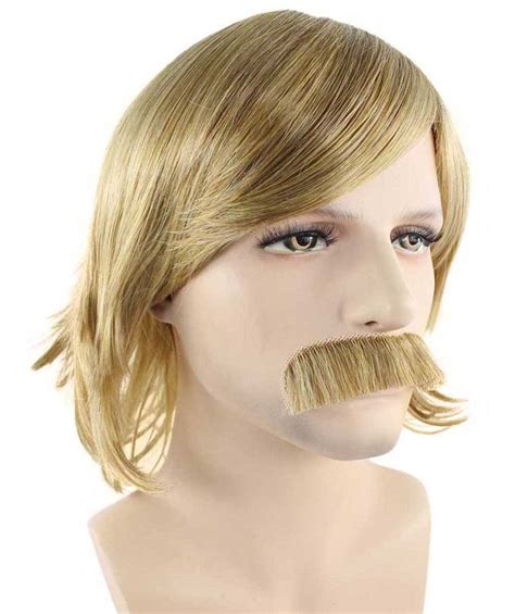 70 S Disco Mens Wig And Mustache Blonde Retro Wig Premium Breathable Capless Cap Wigs Mens