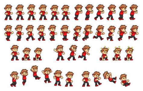 Courageous Boy Game Sprites Pixel Art Design Kids Vector Sprite